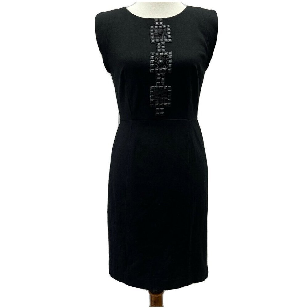 KENNETH COLE Womens Sz 2 Black Dress Square Embellished Beaded Bodice Fitted
